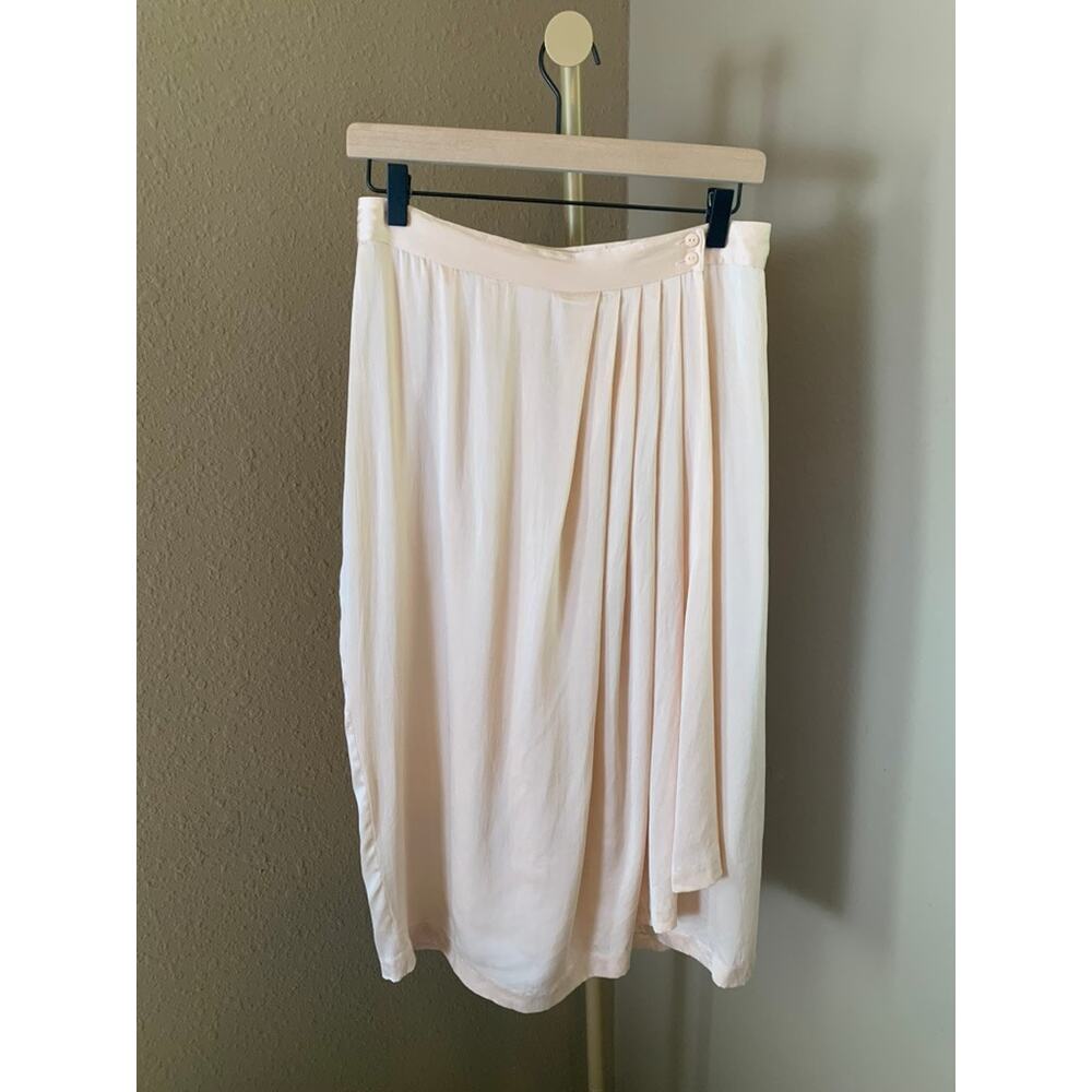 Paul Alexander 100% Silk Blush Pink Peach Midi Skirt Size 12 Vintage Minimalist